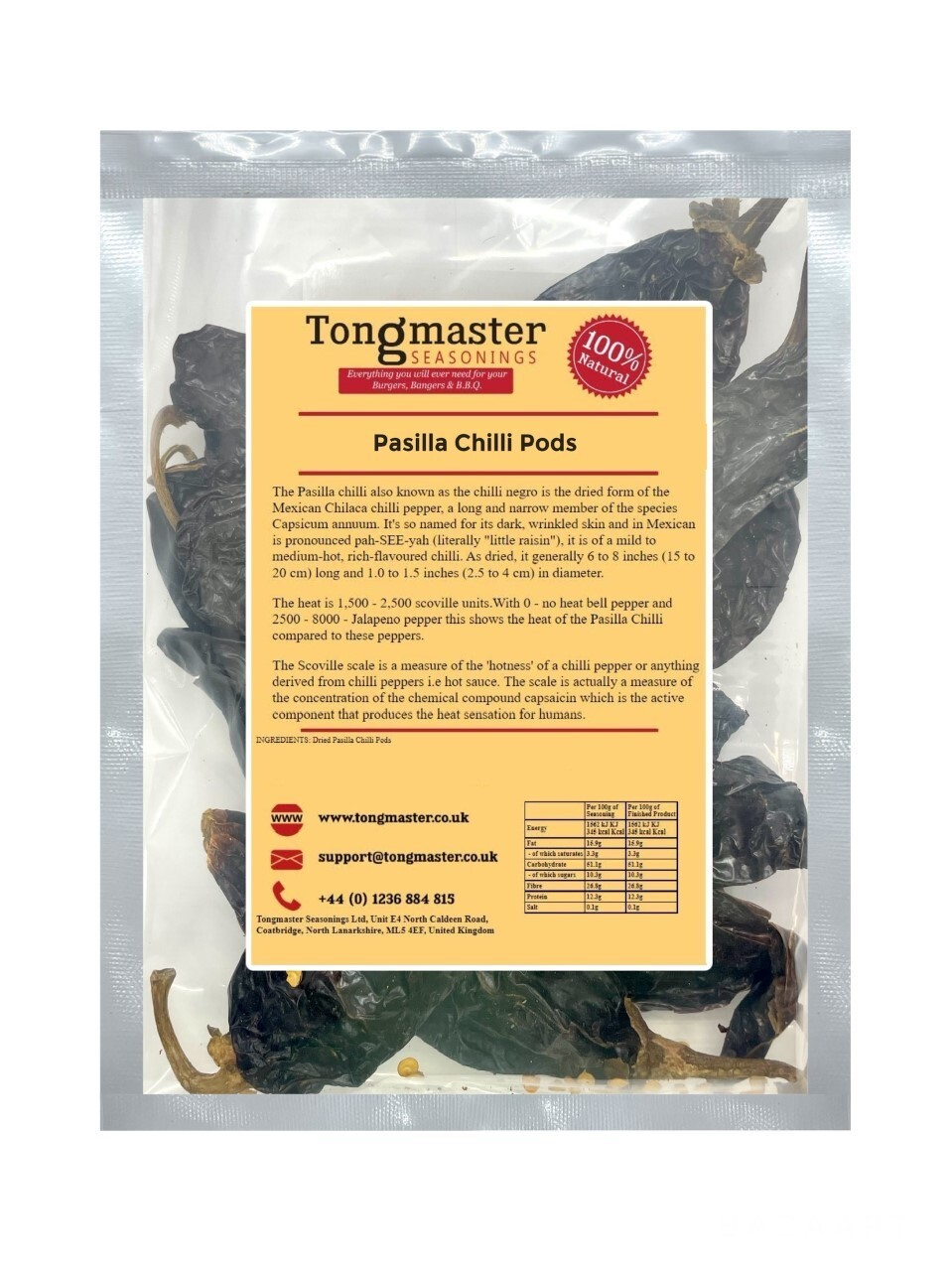 Whole Dried Pasilla Chilli Pods - 200g