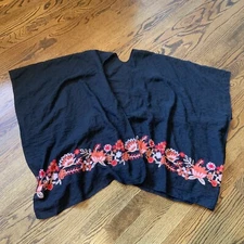 Embroidered Kimono Black Embroidered One Size Gauze Hippie Boho Raj