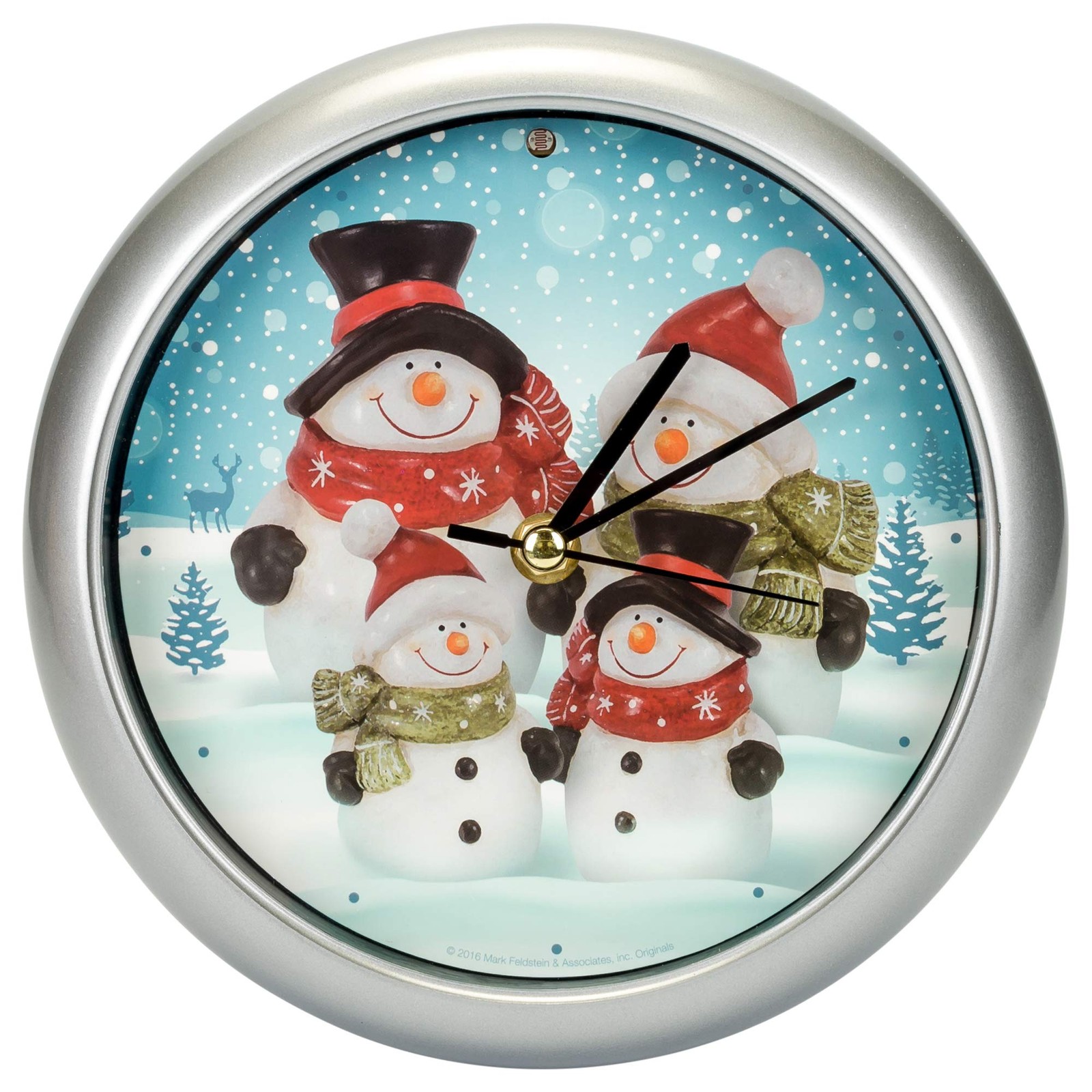 Snowman Family Winter Wonderland Round Silvertone Framed 8 Inch Musical Wall ...