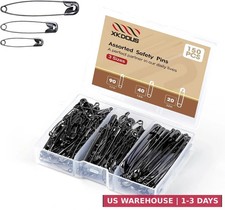 Safety Pins - 150 Pcs Assorted Sizes Black Pins Bulk - Small  Large Heavy Duty