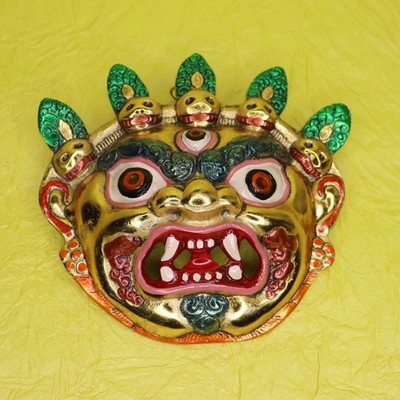 Bhairav Evil Eye Protector Wall Hanging Mask Statue White Metal Figurine Figure