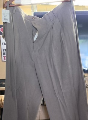 Tommy Bahama Men s 100% Silk Fishbone Pants Pleated Almond Taupe Size 42 NWT