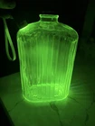 Vintage And Very Rare 1920s Anchor Hocking Ribbed Uranium Glass Water Bottle