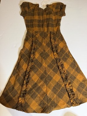 Sz 2 | Ivy City Co Kimball Dress 100% Cotton Thick Flannel Plaid Puff Sleeve