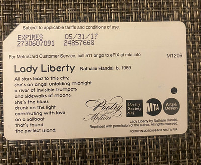 NYC New York MTA Metrocard Poetry in Motion '' Lady Liberty '' by Nathalie Handal