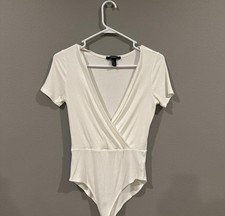FOREVER 21 Women's White Short Sleeve One Piece Bodysuit Size M