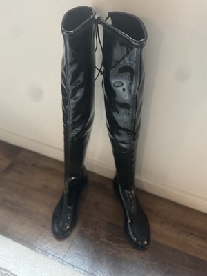 Stuart Weitzman Black Patent Leather Over-The-Knee Boots, Size 7.5 NWOB