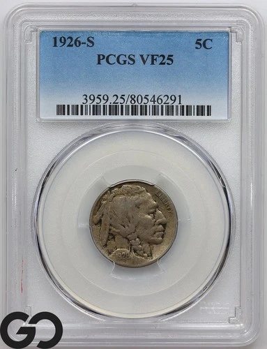 1926-S Buffalo Nickel PCGS VF 25 ** Scarce Key Date San Francisco Issue!