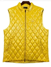 G-Fore Mens Puffer Vest Yellow  Nylon Polished Wool Lined Quilted Zip Size L NWT