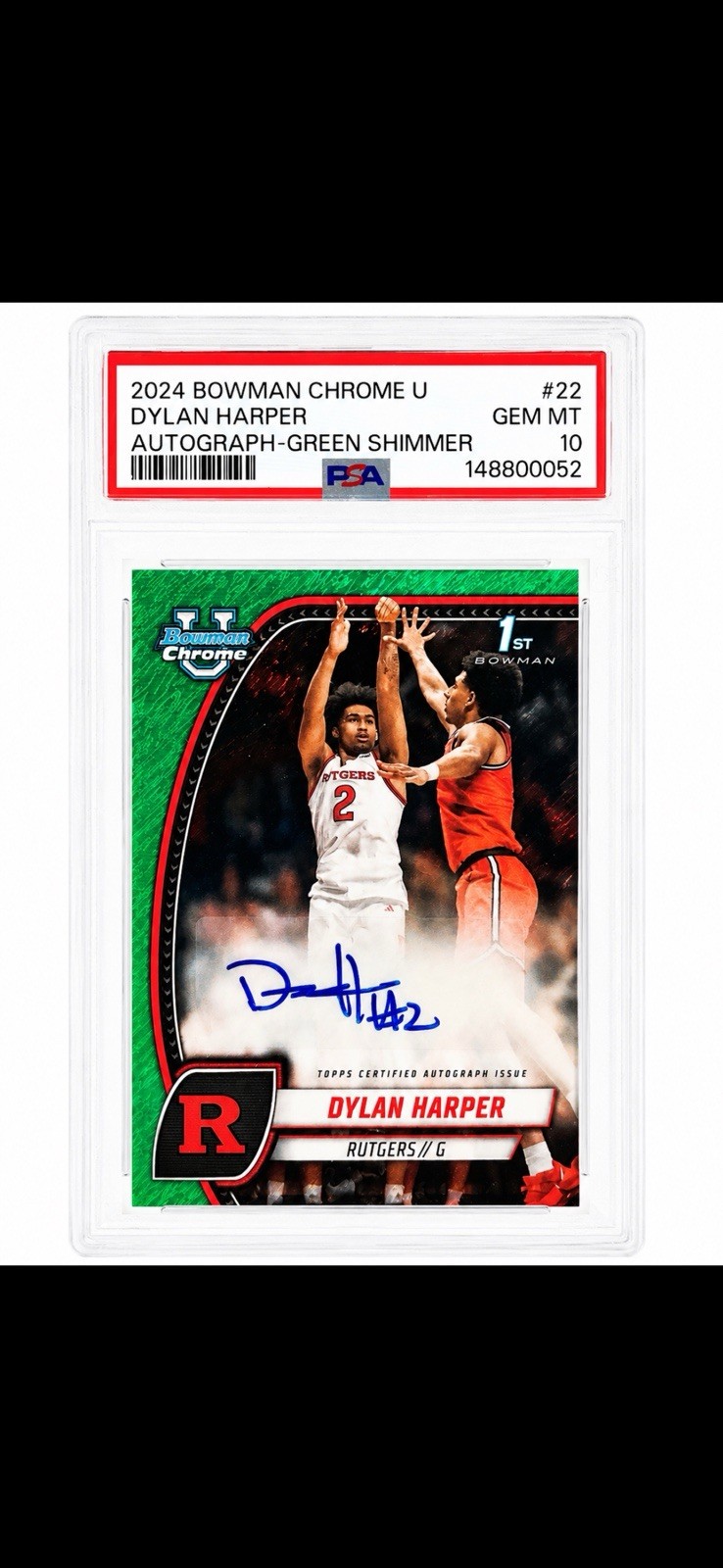2024-25 Bowman University Dylan Harper Green Shimmer Auto PSA 10