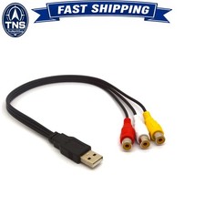 USB 2.0 Male to 3 RCA Female AV Video Audio Cable Adapter 30cm for TV DVR PC