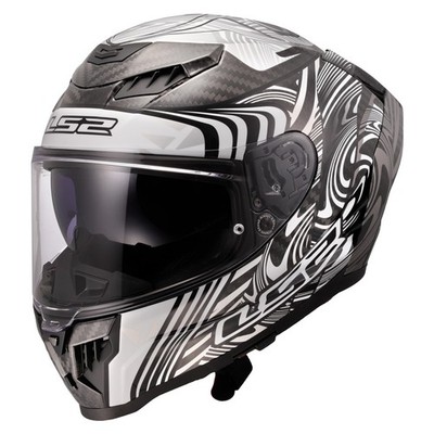 LS2 Dragon Carbon Enthum Full Face Motorcycle Helmet w/ SunShield Gloss Silver L