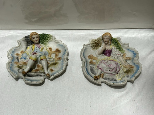 Pair of Vintage Chase Hand Painted Wall Plaques Made in Japan