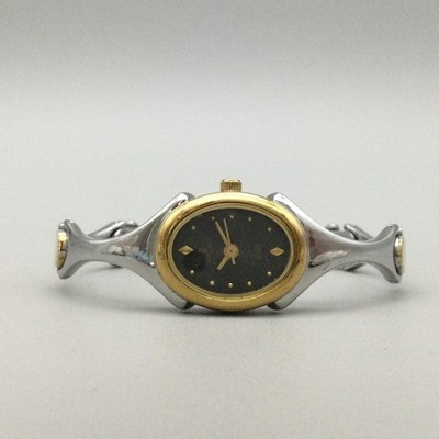 Berenger Womens Watch 17mm Oval Black Dial Two Tone New Battery 6.25''