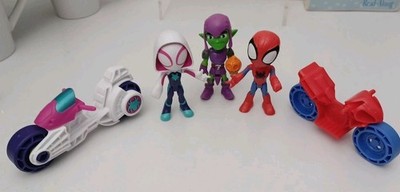 3 Marvel Spidey & His Amazing Friends Figures 2 bikes Ghost Green Goblin Spiderm