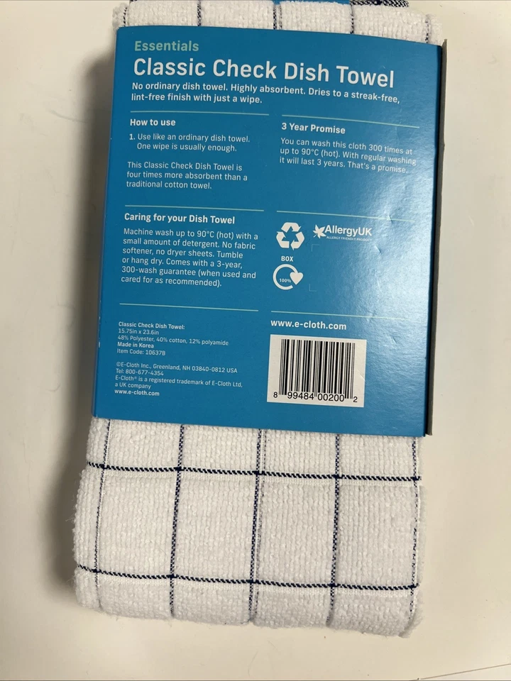 E-Cloth 10637B Classic Check Blue Dish Towel (2 Pack) - Image 2 of 2