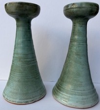 Authentic Shearwater Pottery Pair of Candlesticks MCM Ceramic Walter Anderson
