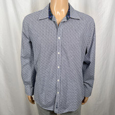 Ben Sherman Mens XL Navy Blue White Geo Check Cotton Long Sleeve Button-Up Shirt