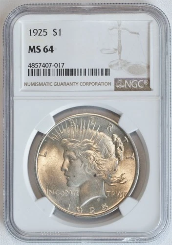 1925 Peace Silver Dollar MS 64 NGC