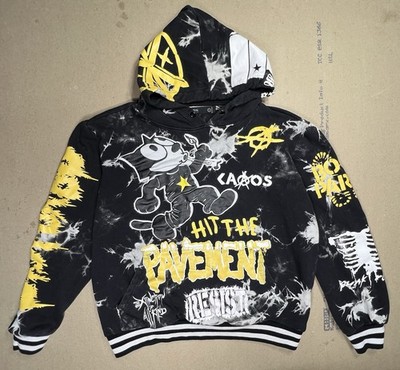 Hudson Outerwear Felix The Cat Hoodie Mens Large Black Yellow Graphic Pullover