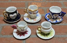 My Treasure Miniature Porcelain Tea Cup & Saucer Lot Gold Gilt Floral Boxed