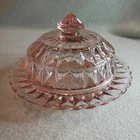 RARE Vintage Jeanette Windsor Diamond Pink Depression Glass w/Lid Candy Dish 6"