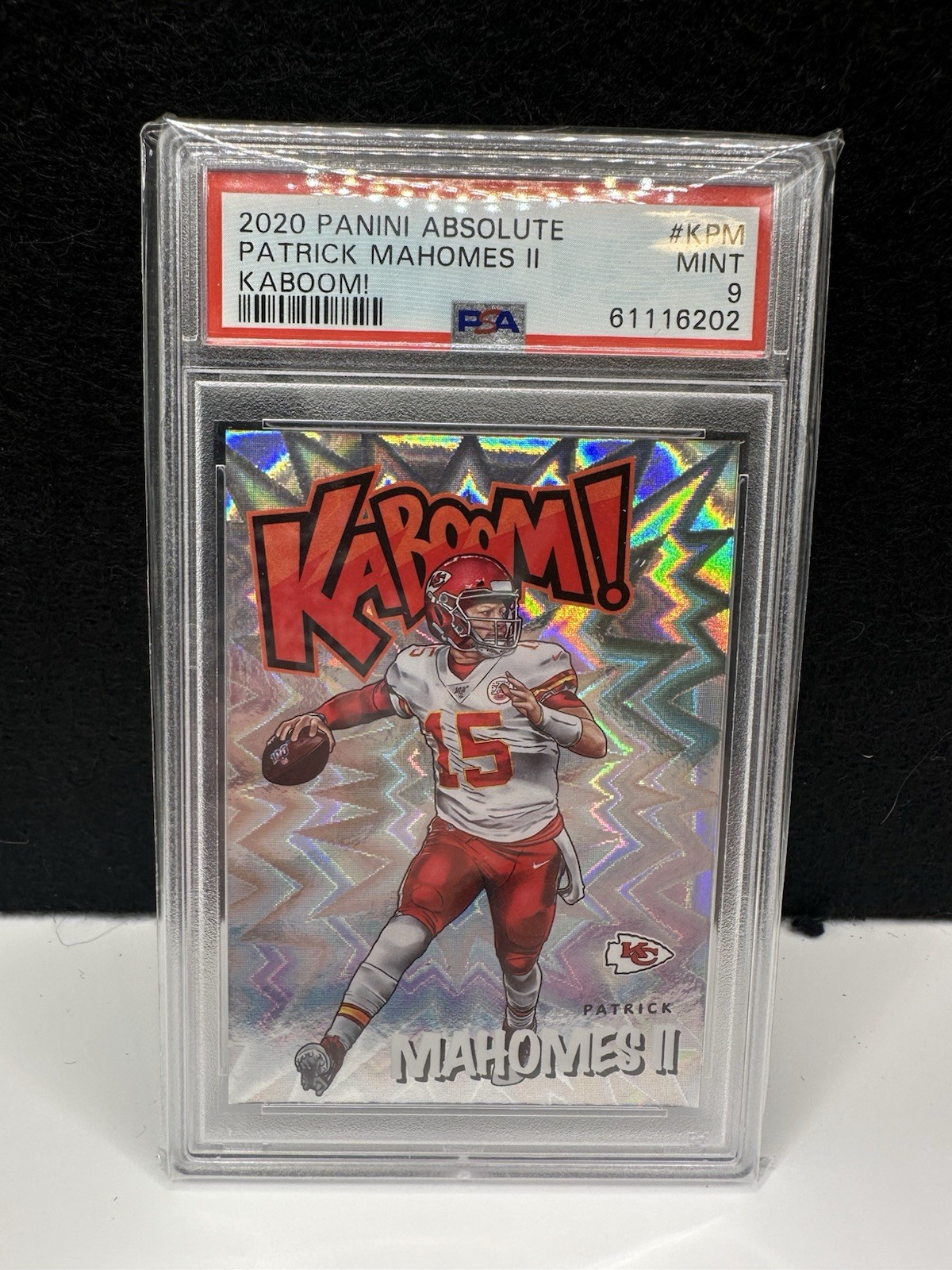 PATRICK MAHOMES II PSA 9 2020 PANINI ABSOLUTE #K-PM KABOOM SSP CHIEFS KABOOM!