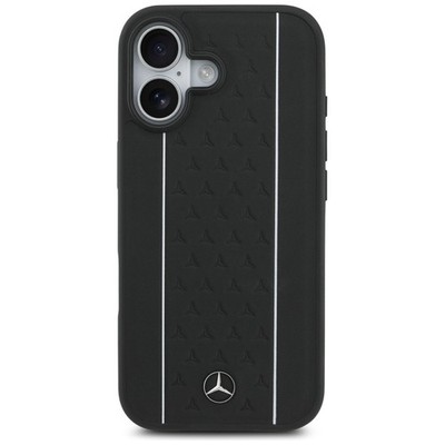 Mercedes iPhone 17 Hülle Case MagSafe Genuine Leather Star Pattern black