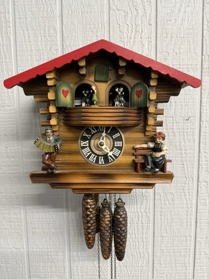 Vintage German Black Forest Musical Cuckoo Clock Dancers 3 Weights Working