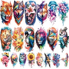 77 Sheets Flower Lion Tiger Temporary Tattoo for Women Large, Animal