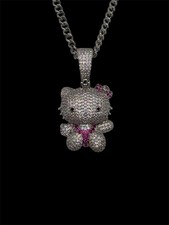 14k White Gold Plated Hello Kitty Necklace with CZ
