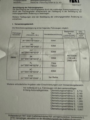 RAce Chip Ultimate mit Teilegutachten zur Eintragung BMW 3.0 L  190kW 258PS