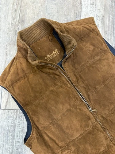 Mandelli Goat Leather Goose Down Cashmere Vest Size 44 (54 EU) image 7