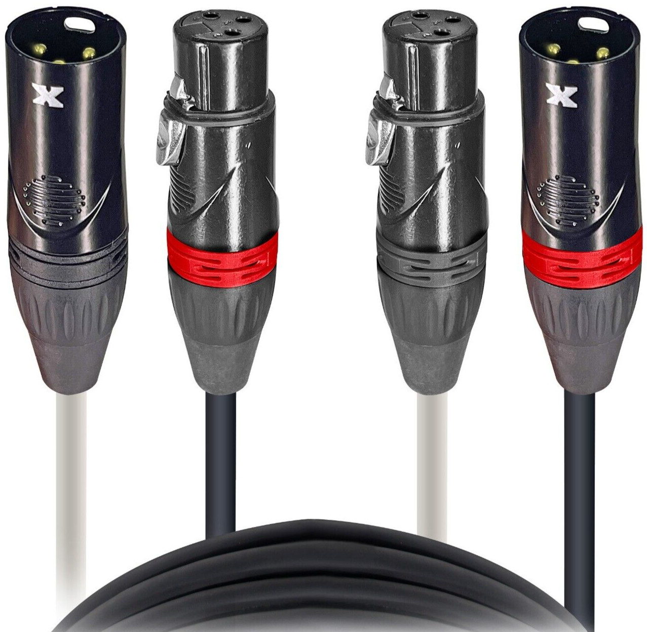 Высокопроизводительный сбалансированный кабель ProX XC-DXLR03 длиной 3 фута от Dual XLR3-M до Dual XLR3-F