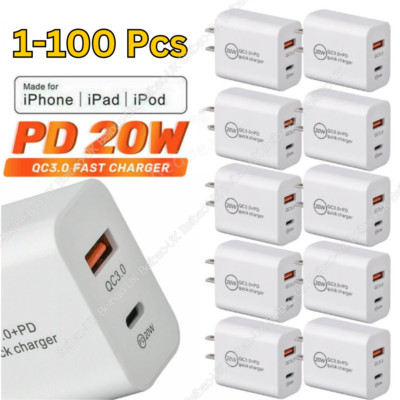 PD 20W USB-C Power Adapter Fast Wall Charger For iPhone 15 14 8 iPad Samsung Lot