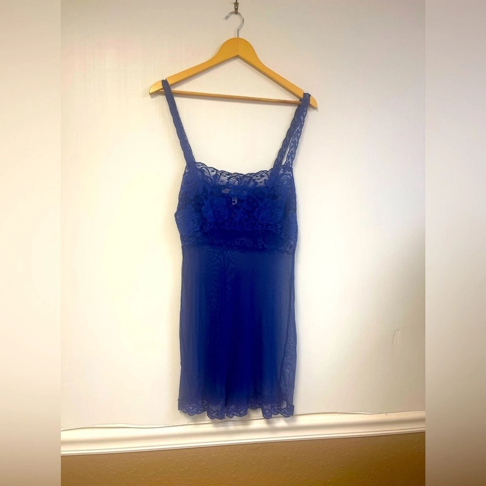 UNDERCOVER ABITO SLIP BABYDOLL VICTORIAS SECRET VINTAGE blu royal tutto pizzo