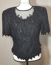 Vintage 1980s Laurence Kazar Silk Evening Top sz M Beaded Cocktail HANDMADE NWT