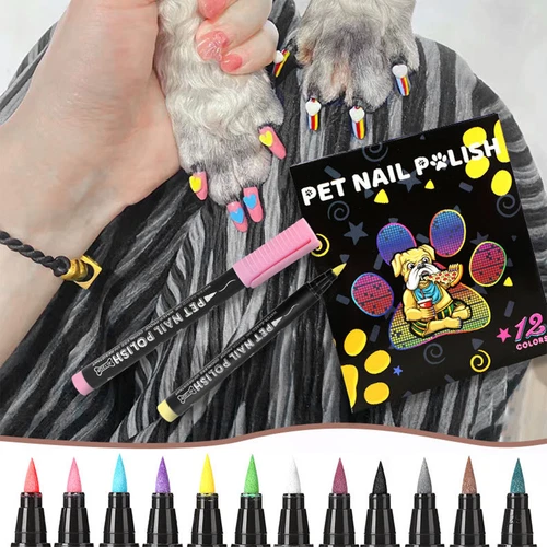 12 Colors Pet Dog Cat Nail Polish Quick Dry Safe Coloring Marke Pens DIY Tiktok - Picture 2 of 11