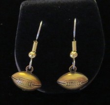 Football Earrings 3D Fully Dimensional Footballs Antiqued Brass Sports