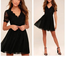 Lulus Angel in Disguise Black Lace Chiffon Skater Dress New XS Fit and Flare