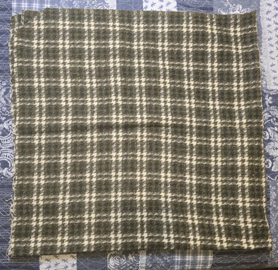 Houndstooth Pattern Fabric Material Greens & Off White Wool Blend 1.5 Yards - Image 2 of 4