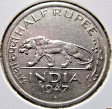 1947  INDIA - BRITISH 1/2 RUPEE  COIN - # 35/2/25