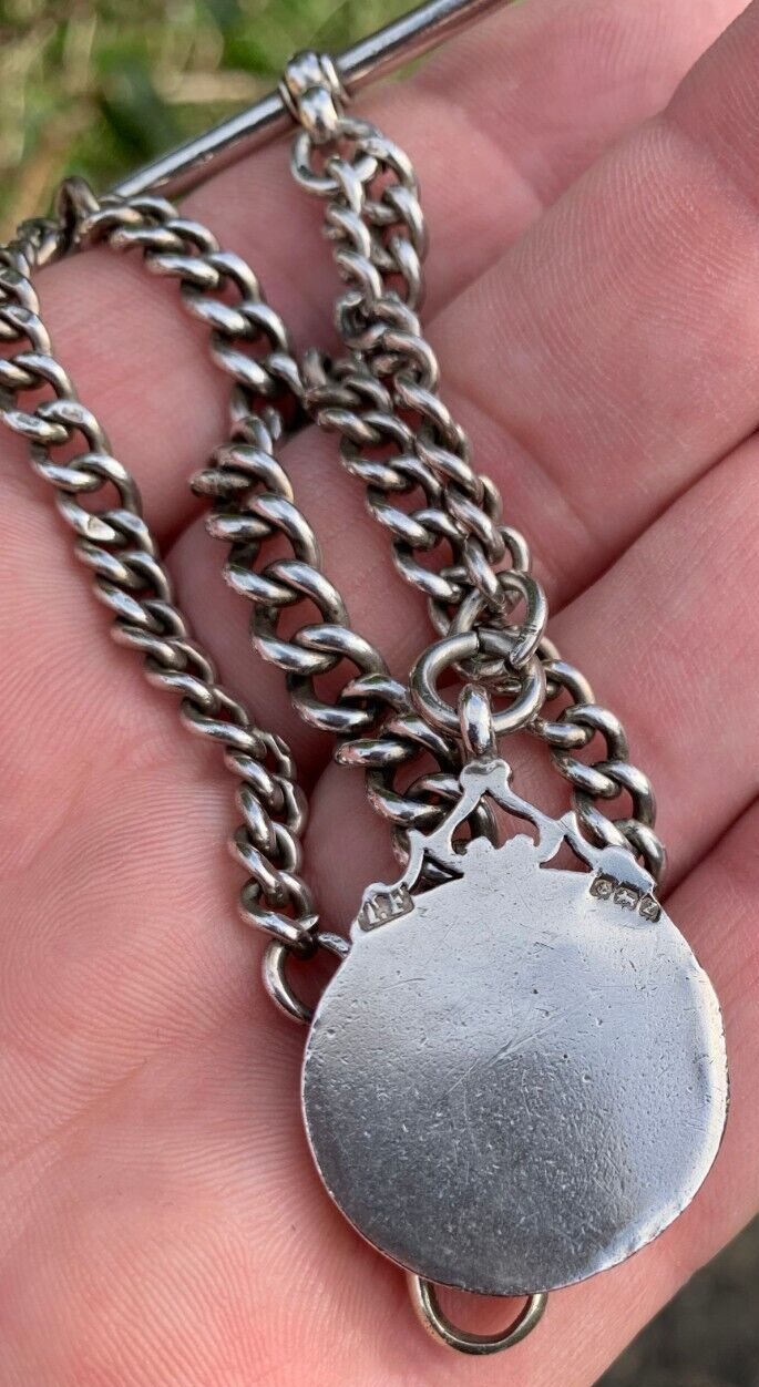 Antique Sterling Silver Albert Graduated Pocket Watch Chain 37g York