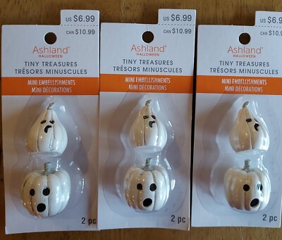 3 - 2pc Ashland Tiny Treasures Miniature Embellishments Halloween White Pumpkins