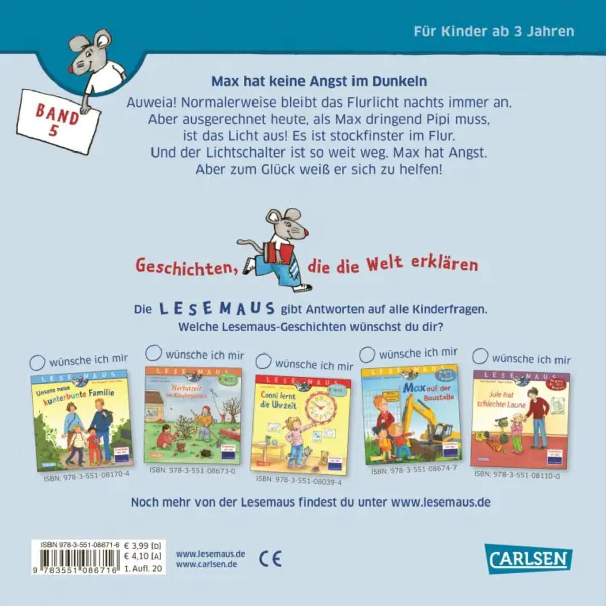 Thumbnail - Carlsen Verlag Lesemaus 5: Max Hat Keine Angst Dunkeln