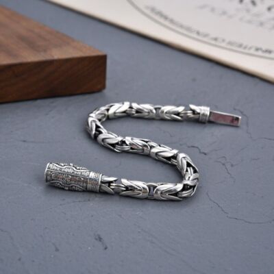 Pure S925 Sterling Silver Chain Men Women 7mm Vajra Byzantine Link