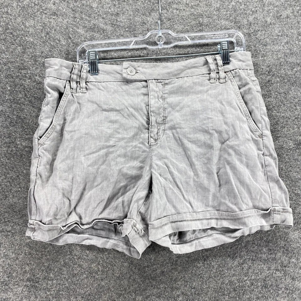 Pantalones Cortos Level 99 Mujer 30 Plus Gris tiro medio Chino Puños Lino Forrado Bolsillos Foto 4 de 4