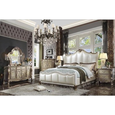 4pc Bedroom Furniture Set Antique Champagne Pu Tufted California