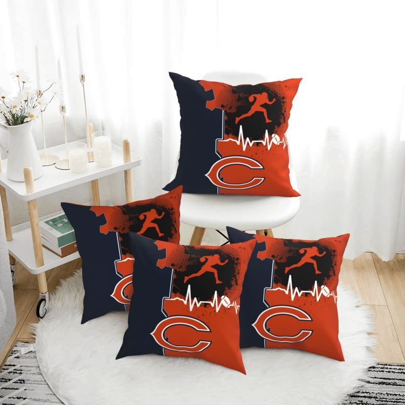 4pcs Chicago Bears Throw Pillow Heartbeat Sport Print Throw Pillow
