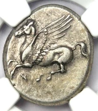 Greek Corinth AR Stater Pegasus & Athena Silver Coin 300 BC - NGC Choice XF (EF)